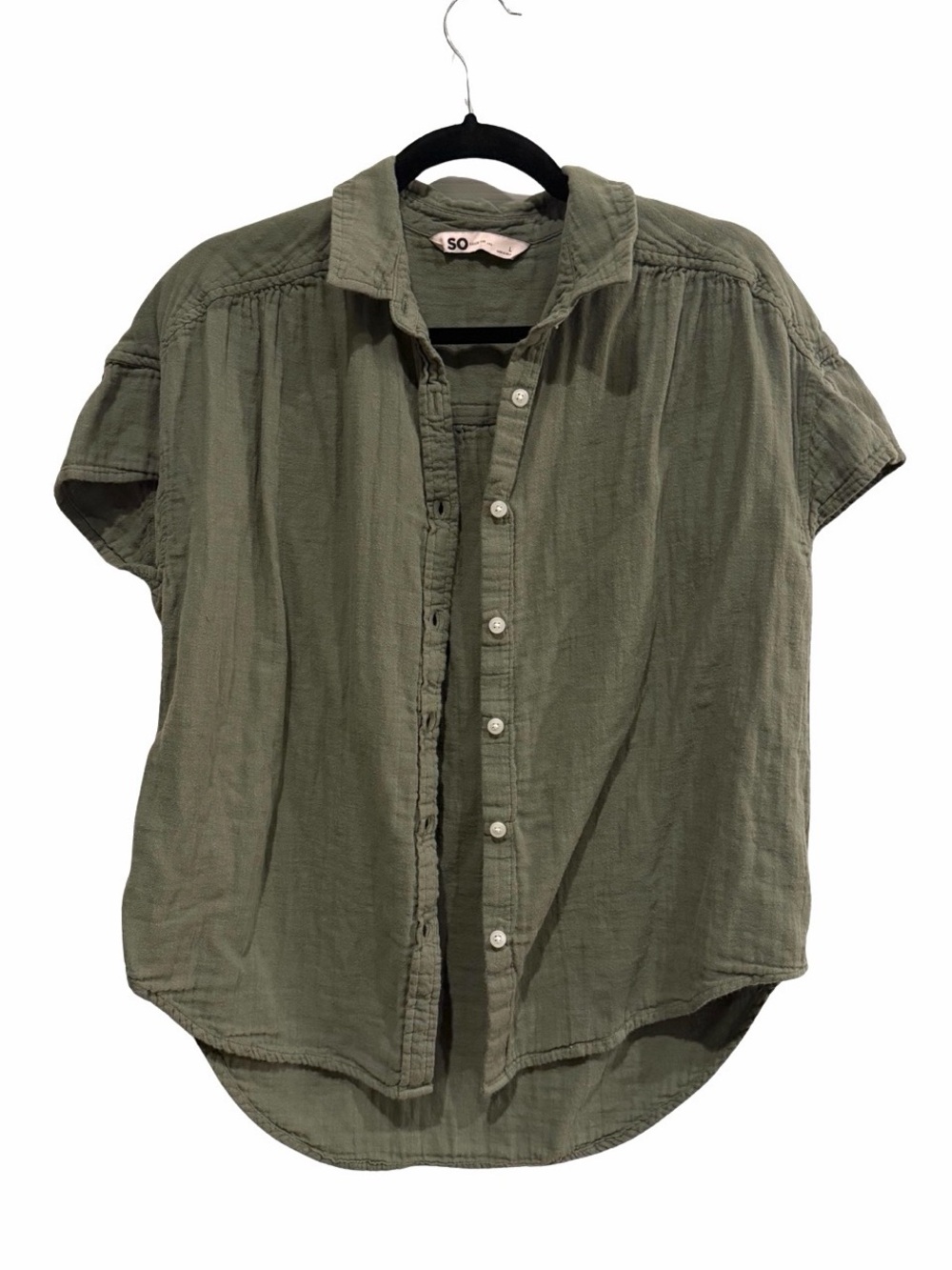 SO Olive Green Button-Front Blouse